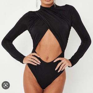 Missguided wrap cross front bodysuit black top